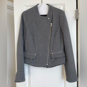 Zara Trafaluc Grey Herringbone Tweed Frayed Hem Boucle Biker in size Medium